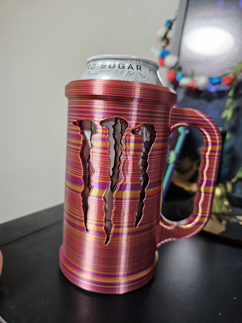 Branded Metallic Pink Striped Can Mug with Handle